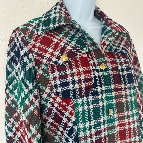 PANHANDLE SLIM VTG 70s Western Double Knit Plaid Shirt Jacket Shaket Sz M/L USA - Picture 6 of 16